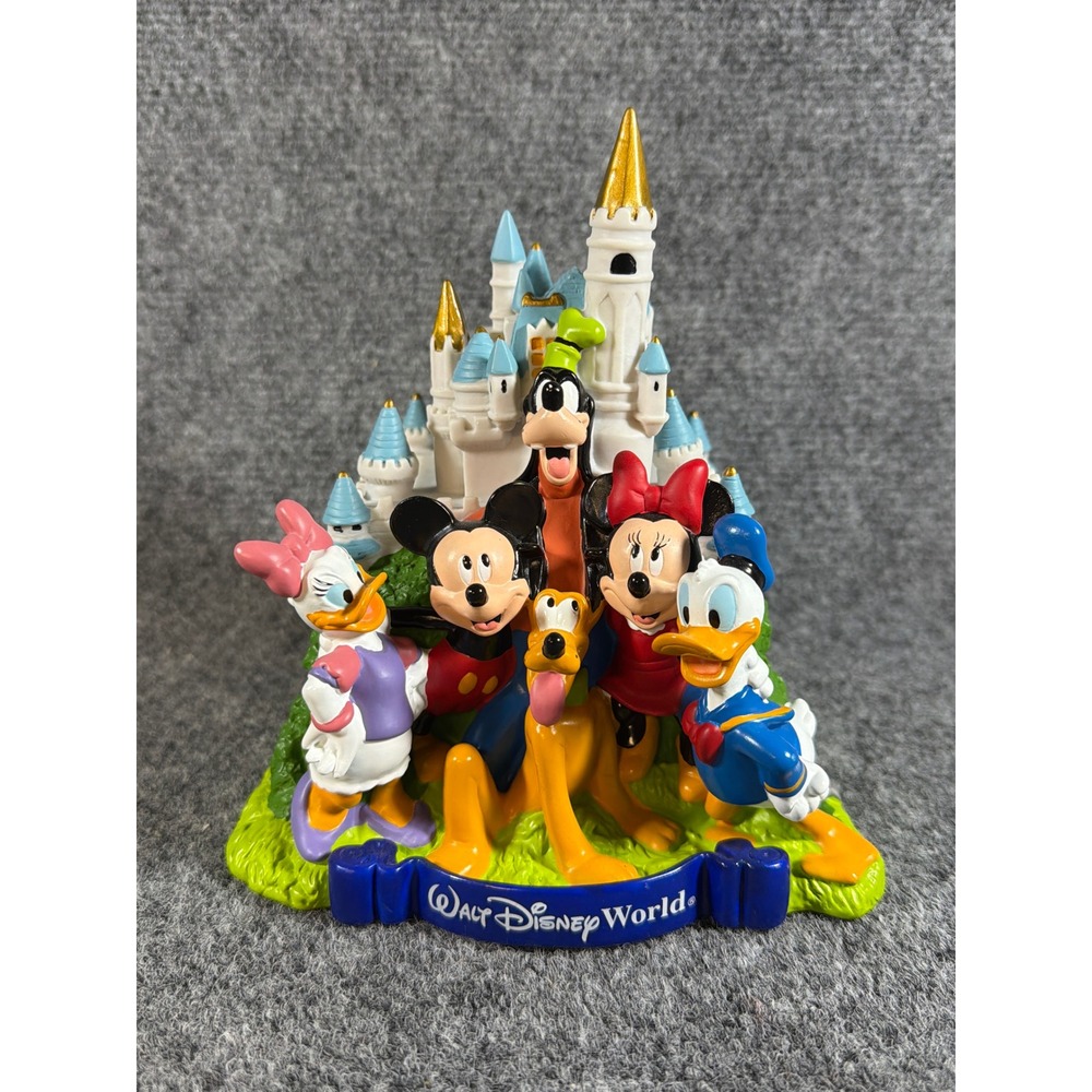 Walt Disney World Cinderella Castle Mickey Minnie Goofy Pluto Coin Bank Figurine